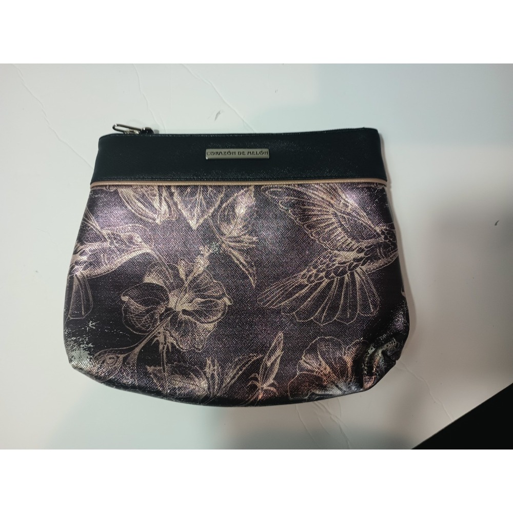 Corazón De Melón Hummingbird Makeup Bag Cosmetic Pouch Metallic Floral